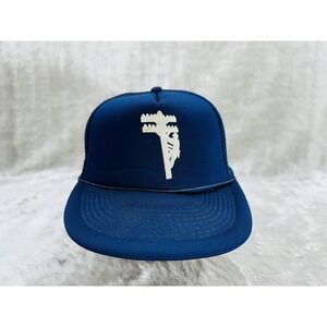 Vintage Lineman Utility Worker Trucker Hat Navy Blue Mesh Snapback Rope Cap